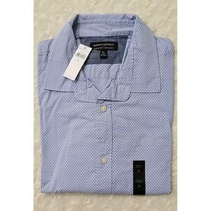 NWT Banana Republic Shirt Mens Lt Blue w White Diamonds Stretch Soft Slim | XL